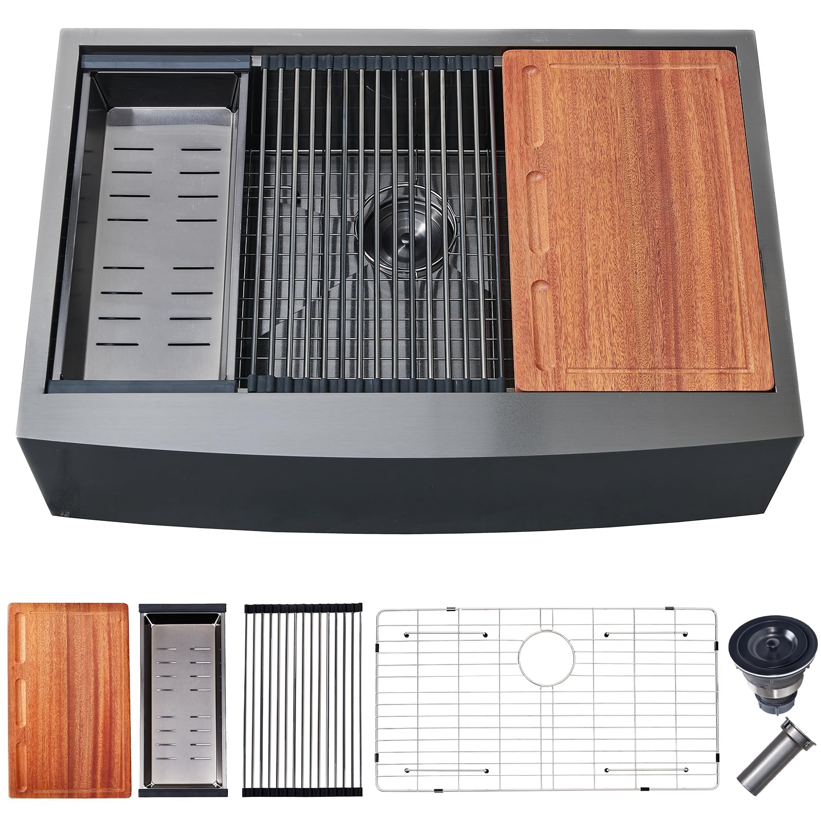 Black Farmhouse Sink 33 Inch - VALISY 33x22 Apron Front